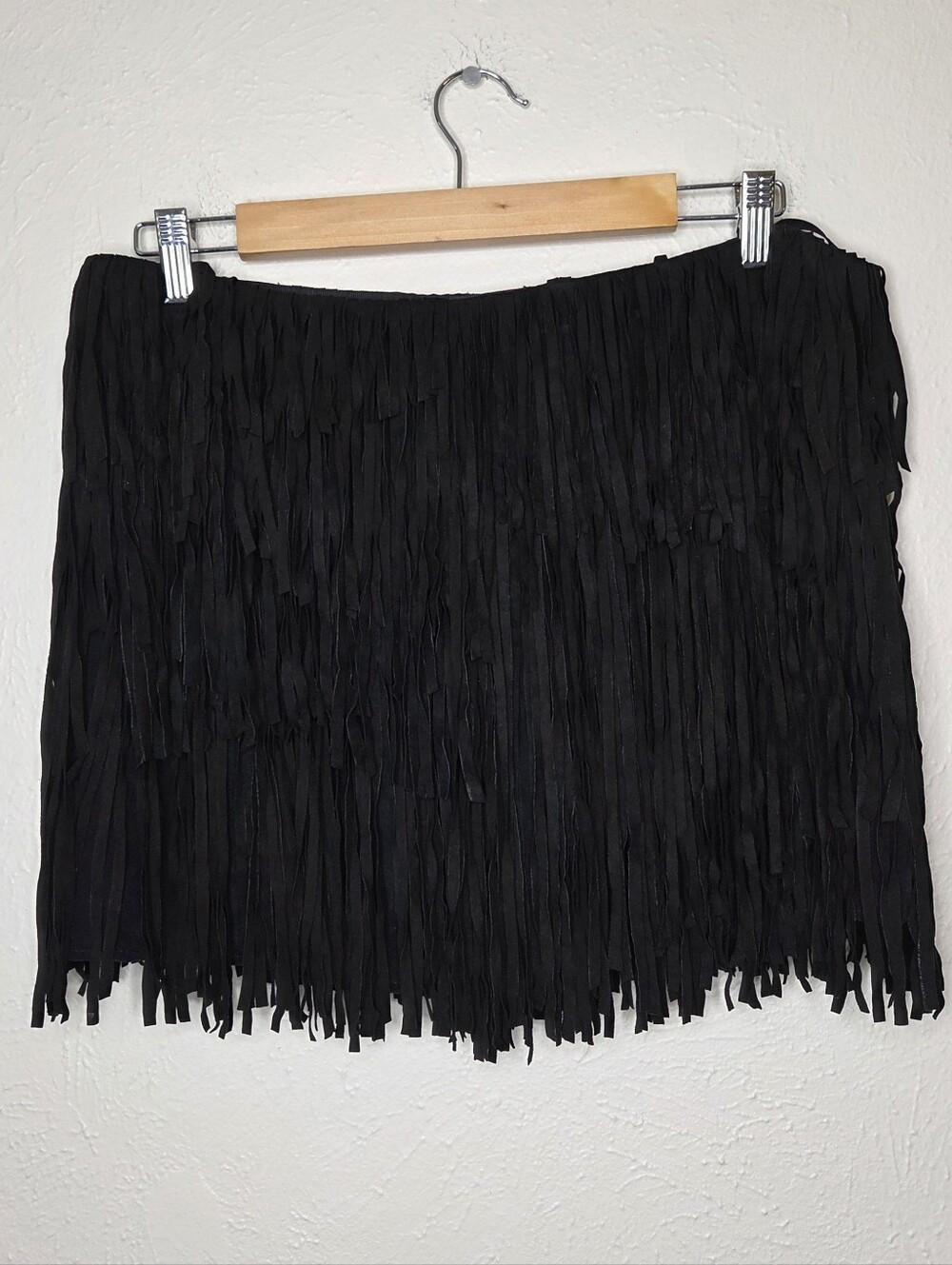 Haute Hippie Black Suede Fringe Skirt Genuine Goat Leather Stagecoach Western M